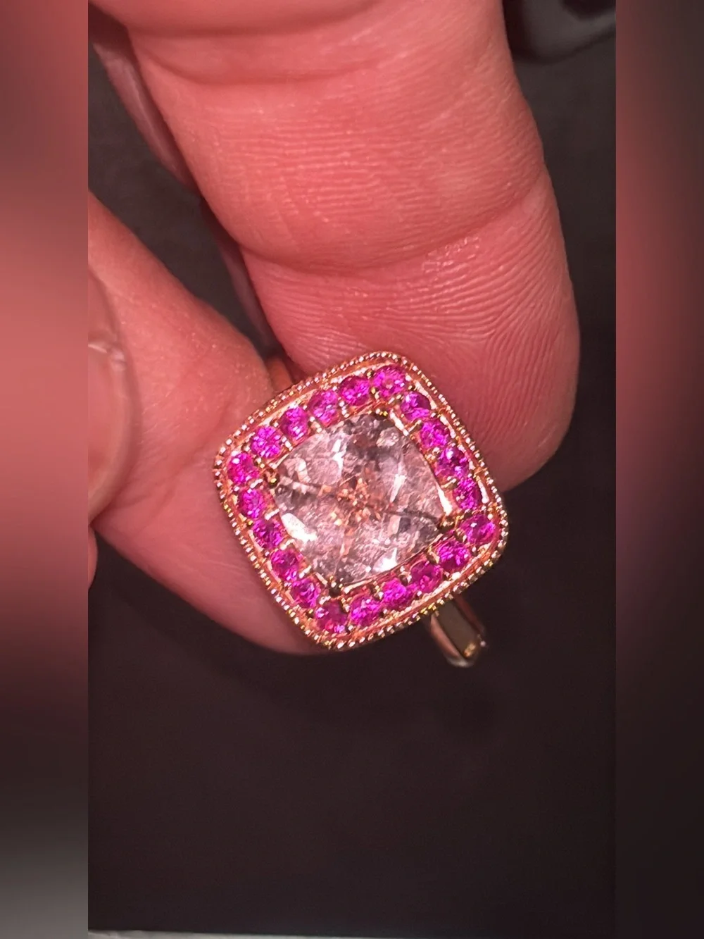 14k Rose Gold Ring Morganite and Pink Ring